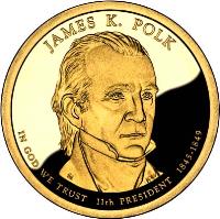 obverse of 1 Dollar - James K. Polk (2009) coin with KM# 452 from United States. Inscription: JAMES K. POLK IN GOD WE TRUST 11TH PRESIDENT 1845-1849