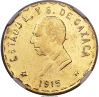 obverse of 10 Pesos - Provisional Government (1915) coin with KM# A752 from Mexico.