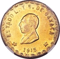 obverse of 20 Pesos - Provisional Government (1915) coin with KM# A753 from Mexico.