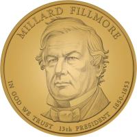 obverse of 1 Dollar - Millard Fillmore (2010) coin with KM# 475 from United States. Inscription: MILLARD FILLMORE IN GOD WE TRUST 13th PRESIDENT 1850-1853