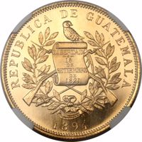 obverse of 10 Pesos (1894) coin with KM# Pn27 from Guatemala. Inscription: LIBERTAD 15 DE SETIEMBRE DE 1821 1894