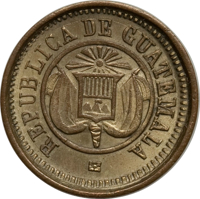 obverse of 1 Peso (1881) coin with KM# Pn8 from Guatemala. Inscription: REPUBLICA DE GUATEMALA