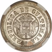 obverse of 10 Centavos (1876) coin with KM# Pn3 from Guatemala. Inscription: REPUBLICA DE GUATEMALA