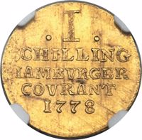 reverse of 1 Schilling (1778) coin with KM# Pn11 from German States. Inscription: I Schilling Hamburger Covrant 1778