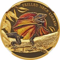 reverse of 100 Dollars - Elizabeth II - Frilled Neck Lizard (2014) coin with KM# 1246 from Niue. Inscription: FRILLED NECK LIZARD