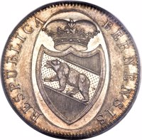 obverse of 4 Franken (1823) coin with KM# 190 from Swiss cantons. Inscription: RESPUBLICA BERNENSIS