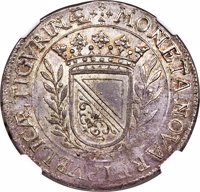 obverse of 1 Thaler (1660) coin with KM# 88 from Swiss cantons. Inscription: MONETA NOVA REIPVBLICÆ TIGVRINÆ