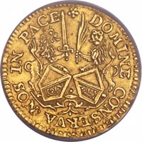 obverse of 1 Ducat (1646) coin with KM# 68 from Swiss cantons. Inscription: DOMINE CONSERVA NOS IN PACE