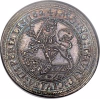 obverse of 2 Thaler (1622 - 1624) coin with KM# 38 from Swiss cantons. Inscription: MO:NO:THVRIC:CIVITA:IMPERIALIS 1624