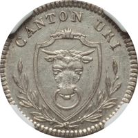 obverse of 2 Batzen (1811) coin with KM# 43 from Swiss cantons. Inscription: CANTON URI