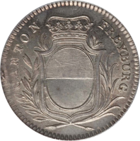 obverse of 10 Batzen (1812) coin with KM# 78 from Swiss cantons. Inscription: CANTON FREYBURG