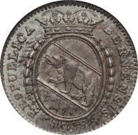 obverse of 20 Kreuzer (1797 - 1798) coin with KM# 159 from Swiss cantons. Inscription: RESPUBLICA BERNENSIS 1798