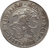 obverse of 1 Thaler (1695) coin with KM# 112 from Swiss cantons. Inscription: * MONETA + NOVA+ REIPVBLICÆ + TIGVRINÆ