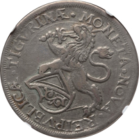 obverse of 1 Thaler (1673 - 1694) coin with KM# 103 from Swiss cantons. Inscription: * MONETA * NOVA * REIPVBLICÆ * TIGVRINÆ