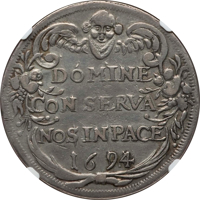 reverse of 1 Thaler (1673 - 1694) coin with KM# 103 from Swiss cantons. Inscription: DOMINE CONSERVA NOS IN PACE 1694