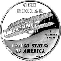 reverse of 1 Dollar - First Flight Centennial (2003) coin with KM# 349 from United States. Inscription: ONE DOLLAR P E PLURIBUS UNUM UNITED STATES OF AMERICA NEN