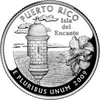 reverse of 1/4 Dollar - Puerto Rico - Washington Quarter; Silver Proof (2009) coin with KM# 446a from United States. Inscription: PUERTO RICO Isla del Encanto E PLURIBUS UNUM