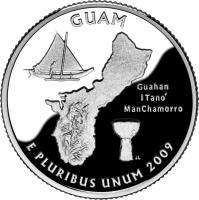 reverse of 1/4 Dollar - Guam - Washington Quarter; Silver Proof (2009) coin with KM# 447a from United States. Inscription: GUAM Guahan I Tanó ManChamorro E PLURIBUS UNUM