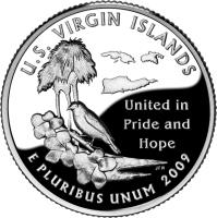 reverse of 1/4 Dollar - U.S. Virgin Islands - Washington Quarter; Silver Proof (2009) coin with KM# 449a from United States. Inscription: U.S. VIRGIN ISLANDS United in Pride and Hope E PLURIBUS UNUM