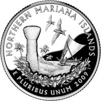 reverse of 1/4 Dollar - Northern Mariana Islands - Washington Quarter; Silver Proof (2009) coin with KM# 466a from United States. Inscription: NORTHERN MARIANA ISLANDS E PLURIBUS UNUM