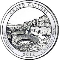 reverse of 1/4 Dollar - Chaco Culture National Historical Park, New Mexico - Washington Quarter; Silver Proof (2012) coin with KM# 520a from United States. Inscription: CHACO CULTURE NEW MEXICO E PLURIBUS UNUM