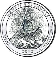 reverse of 1/4 Dollar - Hawai'i Volcanoes National Park, Hawaii - Washington Quarter; Silver Proof (2012) coin with KM# 522a from United States. Inscription: HAWAI'I VOLCANOES HAWAII E PLURIBUS UNUM