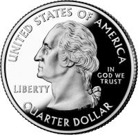 obverse of 1/4 Dollar - Chickasaw National Recreation - Washington Quarter; Silver Proof (2011) coin with KM# 498b from United States. Inscription: UNITED STATES OF AMERICA IN GOD WE TRUST LIBERTY QUARTER DOLLAR