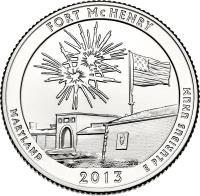 reverse of 1/4 Dollar - Fort McHenry - Washington Quarter; Silver Proof (2013) coin with KM# 545a from United States.