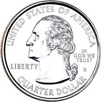 obverse of 1/4 Dollar - Shenandoah National Park, Virginia - Washington Quarter (2014) coin with KM# 567 from United States. Inscription: UNITED STATES OF AMERICA LIBERTY IN GOD WE TRUST D QUARTER DOLLAR