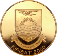 obverse of 200 Dollars - Christmas Island Holy Year 2000 (2000) coin with KM# A35 from Kiribati. Inscription: TE MAURI TE RAOI AO TE TABOMOA KIRIBATI 2000