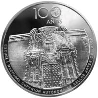 obverse of 1 Sol - 100 years of School of Fine Arts (2018) coin from Peru. Inscription: 100 AÑOS ESCUELA NACIONAL SUPERIOR AUTÓNOMA DE BELLAS ARTES DEL PERÚ