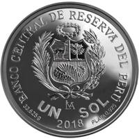 reverse of 1 Sol - 100 years of School of Fine Arts (2018) coin from Peru. Inscription: BANCO CENTRAL DE RESERVA DEL PÉRU UN SOL 33.625 g PLATA .925 2018