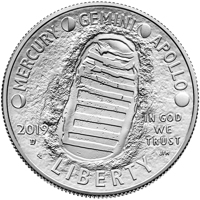 obverse of ½ Dollar - Apollo 11 50th Anniversary (2019) coin from United States. Inscription: MERCURY GEMINI APOLLO 2019 D/S IN GOD WE TRUST LIBERTY