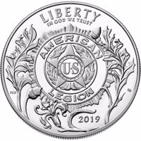 obverse of 1 Dollar - American Legion 100th Anniversary (2019) coin from United States. Inscription: LIBERTY IN GOD WE TRUST 2019