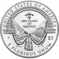 reverse of 1 Dollar - American Legion 100th Anniversary (2019) coin from United States. Inscription: UNITED STATES OF AMERICA 1919 2019 $1 E PLURIBUS UNUMั