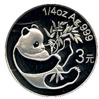 reverse of 3 Yuan - 25th Anniversary of Panda Coinage - 1984 design, proof finish (2007) coin with KM# 1744 from China.