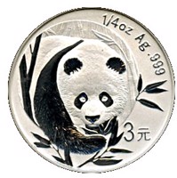 reverse of 3 Yuan - 25th Anniversary of Panda Coinage - 2003 design, proof finish (2007) coin with KM# 1780 from China.