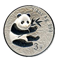 reverse of 3 Yuan - 25th Anniversary of Panda Coinage - 2000 design, proof finish (2007) coin with KM# A1776 from China.