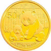 reverse of 50 Yuan - Panda; Gold Bullion (2012) coin with KM# 2027 from China.