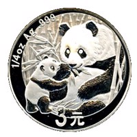 reverse of 3 Yuan - 25th Anniversary of Panda Coinage - 2005 design, proof finish (2007) coin with KM# 1784 from China.