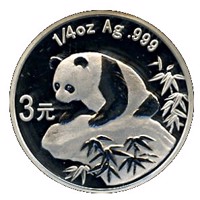 reverse of 3 Yuan - 25th Anniversary of Panda Coinage - 1999 design, proof finish (2007) coin with KM# 1774 from China.