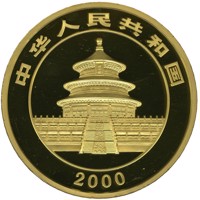 obverse of 3000 Yuan - Panda Series - Panda; Gold Bullion (2000) coin with KM# 1309 from China.