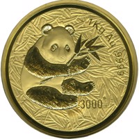 reverse of 3000 Yuan - Panda Series - Panda; Gold Bullion (2000) coin with KM# 1309 from China.