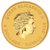 obverse of 4 Dollars - Elizabeth II - Diwali Festival (2018) coin from Tuvalu. Inscription: QUEEN ELIZABETH II 4 DOLLARS TUVALU 2018 IRB