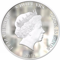 obverse of 5 Dollars - Elizabeth II - Adventures of Buratino (2012) coin from Cook Islands. Inscription: ELIZABETH II 5 DOLLARS COOK ISLANDS IRB 2012