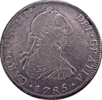 obverse of 4 Reales - Carlos III (1785 - 1789) coin with KM# 97a from Mexico. Inscription: CARLUS•III•DEI•GRATIA •1785•