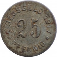 reverse of 25 Pfennig - Münster in Westfalen (1917) coin with F# 350.2A from Germany. Inscription: KRIEGSGELD 1917 25 • PFENNIG •