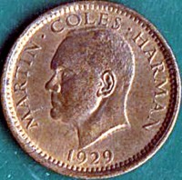 obverse of 1/2 Puffin - Martin Coles Harman (1929) coin with X# Tn1 from United Kingdom. Inscription: MARTIN · COLES · HARMAN 1929