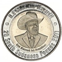 H.E Salve Kiir Mayardit. God Blessed 1st President 20 Sudanese Pounds 2011.