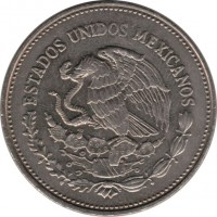 obverse of 200 Pesos - Football World Cup in Mexico (1986) coin with KM# 525 from Mexico. Inscription: ESTADOS UNIDOS MEXICANOS